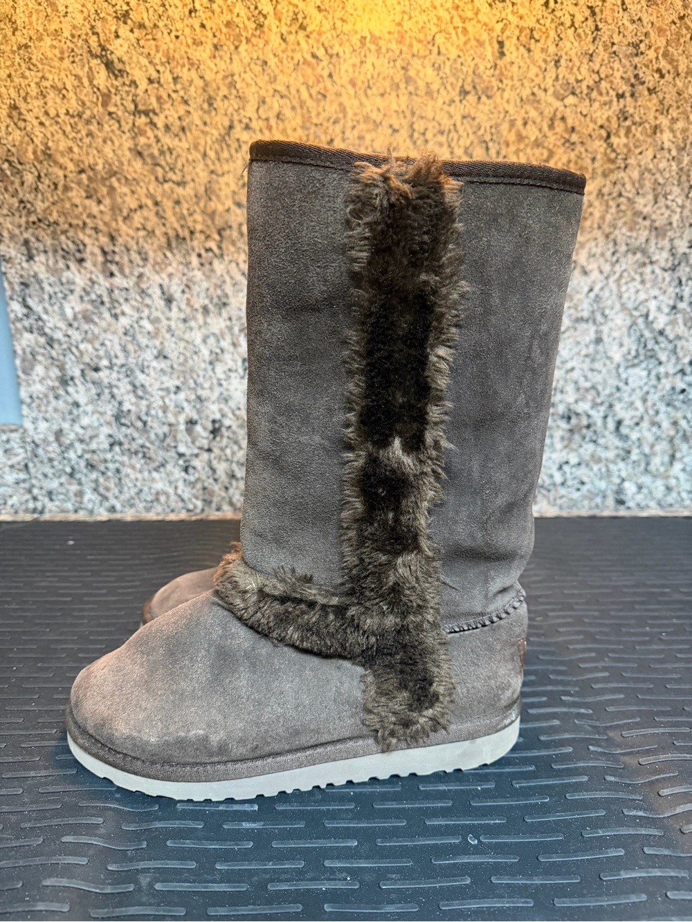UGG Tall Suede Winter Boots with Faux Fur Trim - Brown - Picture 4 of 5